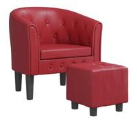 vidaXL Sillón Diseño de Cubo con Reposapiés, Reposabrazos, Butaca Relax, Cuero sintético Rojo tinto