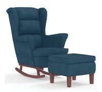vidaXL Sillón Mecedora con Patas de Madera Silla de Descanso Tapizada Terciopelo Azul