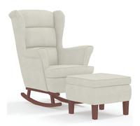 vidaXL Mecedora con respaldo alto de terciopelo crema y madera maciza