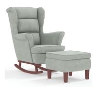 vidaXL Mecedora con respaldo alto de terciopelo y madera maciza