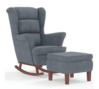 vidaXL Mecedora orejera de terciopelo gris oscuro y madera maciza