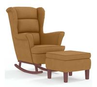 vidaXL Sillón Mecedora con Patas de Madera Silla de Descanso Tapizada Terciopelo Marrón