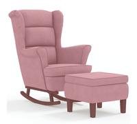 vidaXL Mecedora con Respaldo Alto de Terciopelo Rosa y Madera Maciza