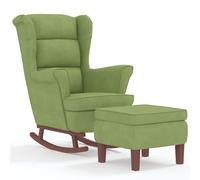 vidaXL Sillón Mecedora con Patas de Madera Silla de Descanso Tapizada Terciopelo Verde Claro