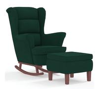 vidaXL Mecedora con respaldo alto de terciopelo oscuro y madera maciza