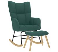 vidaXL Sillón mecedora con taburete tela verde oscuro
