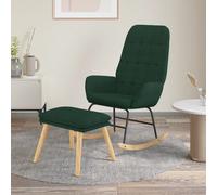 vidaXL Sillón mecedora con taburete tela verde oscuro