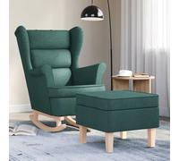 vidaXL Sillón mecedora con taburete tela verde oscuro