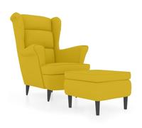 vidaXL Sillón orejero con taburete – Asiento acolchado, reclinable, terciopelo amarillo mostaza