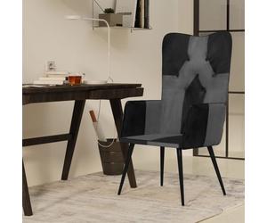 vidaXL Sillón orejero cuero auténtico negro y gris