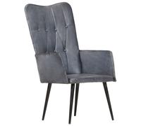 vidaXL Sillón orejero de cuero auténtico gris