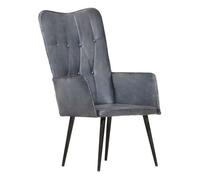 vidaXL Sillón orejero de cuero auténtico gris