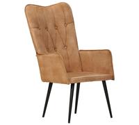 vidaXL Sillón orejero de lona marrón