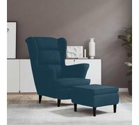 vidaXL Sillón orejero y taburete de terciopelo azul