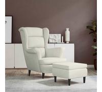 vidaXL Sillón orejero y taburete de terciopelo crema