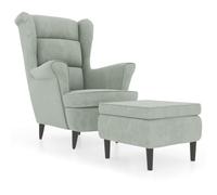 vidaXL Sillón orejero y taburete – Asiento acolchado reclinable, terciopelo gris claro
