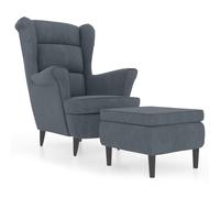 vidaXL Sillón orejero y taburete de terciopelo gris oscuro