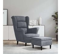 vidaXL Sillón orejero y taburete de terciopelo gris oscuro