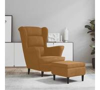 vidaXL Sillón orejero y taburete de terciopelo marrón