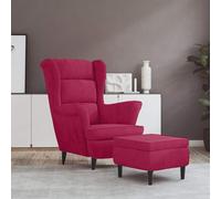 vidaXL Sillón orejero y taburete de terciopelo rojo tinto