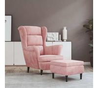 vidaXL Sillón orejero y taburete de terciopelo rosa