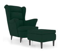 vidaXL Sillón orejero con taburete — Asiento acolchado reclinable en terciopelo verde oscuro