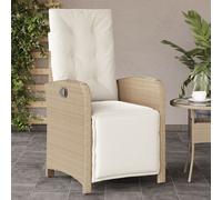 vidaXL Sillón reclinable de jardín con reposapiés ratán PE beige