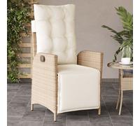 vidaXL Sillón reclinable de jardín con reposapiés ratán PE beige