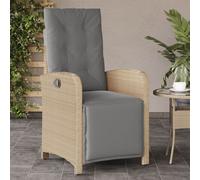 vidaXL Sillón reclinable de jardín con reposapiés ratán PE beige mixto