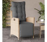 vidaXL Sillón reclinable de jardín con reposapiés para patio y balcón, ratán PE beige mixto