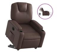 vidaXL Sillón reclinable elevable eléctrico – Cuero sintético – Con ayuda para levantarse – Marrón