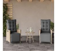 vidaXL Sillón reclinable jardín reposapiés 2 uds ratán PE beige mezcla