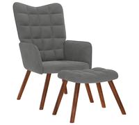 vidaXL Sillón relajante con taburete de terciopelo gris oscuro
