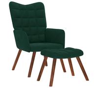 vidaXL Sillón relajante con taburete de terciopelo verde oscuro