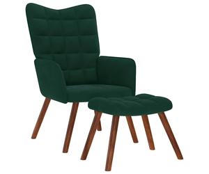 vidaXL Sillón relajante con taburete de terciopelo verde oscuro