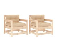 vidaXL Sillones de jardín con Cojines 2 uds Madera Maciza de Pino, sillón de Descanso, Silla de jardín, sillón de Patio, sillón de Relax