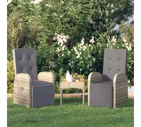 vidaXL Sillones de jardín reclinables con cojines 2 uds ratán PE gris