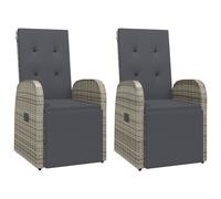 vidaXL Sillones de jardín reclinables con cojines 2 uds ratán PE gris