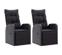 vidaXL Sillones de jardín reclinables con cojines 2 uds ratán PE negro