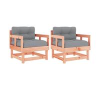 vidaXL Sillones de jardín Madera maciza Abeto Douglas con cojines Marrón 2 uds