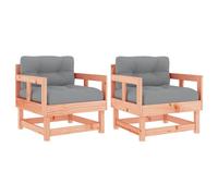 vidaXL Sillones de jardín y Cojines 2 uds Madera Maciza Abeto Douglas, sillón de Descanso, Silla de jardín, sillón de Patio, sillón de Relax