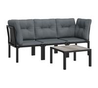 Vidaxl Sillones Esquina de Jardín Ratán PE Negro y Gris 2x corner + central + table