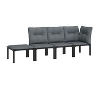 Vidaxl Sillones Esquina de Jardín Ratán PE Negro y Gris Corner + 2x Central + Footrest