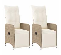 vidaXL Sillones reclinables de jardín con cojines beige 2 uds ratán PE