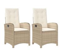 vidaXL Sillones reclinables de jardín con cojines beige 2 uds ratán PE