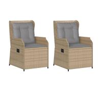 vidaXL Sillones reclinables de jardín de ratán PE con cojines beige 2 uds