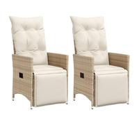 vidaXL Sillones reclinables de jardín con cojines beige 2 uds ratán PE