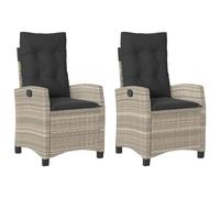 vidaXL Sillones reclinables de jardín con cojines, ratán sintético, gris, 2 uds