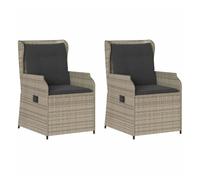 vidaXL Sillones reclinables de jardín Ratán PE con cojines gris 2 uds