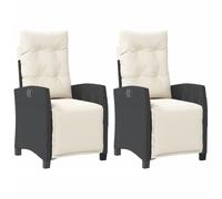 vidaXL Sillones Reclinables de Jardín con Reposapiés 2 uds, Sillas con Respaldo, Asientos de Exterior, Sillones para Terraza Patio, Ratán PE Negro